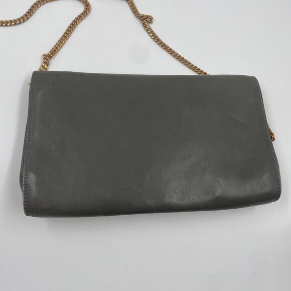 Celine Vintage Gray Leather Crossbody Bag Purse WOC Wallet on Chain Mini Clutch - Picture 4 of 12
